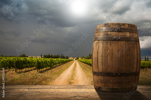 Wine composition with background of vineyard