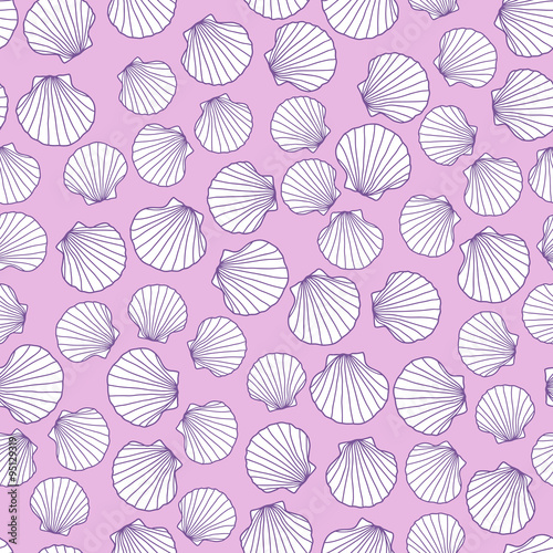 Abstract seamless pattern with pink seashells. Endless ornament. Marine life template. Contrast colors. Can be used for wallpaper, pattern fills, web page background, surface textures.