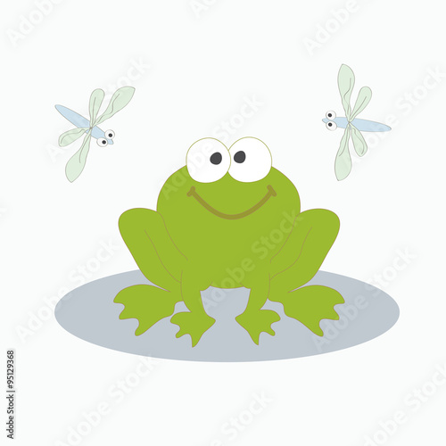 Green frog and dragonfly