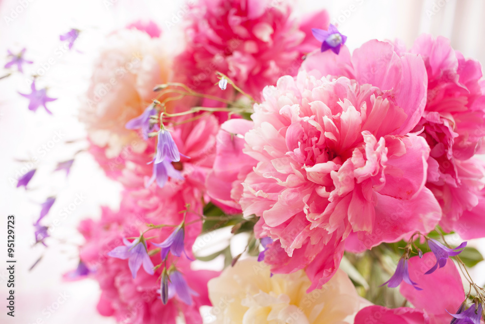 Peonies and bluebells