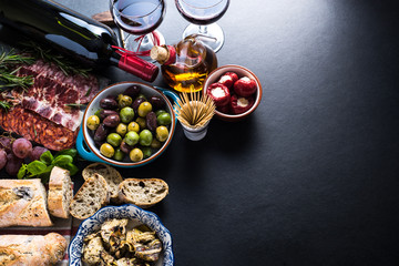 spanish tapas , food border background