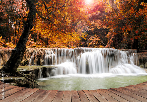 Dreaming of water fall on a empty wooden pier