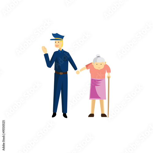 police help grandmother to cross the road