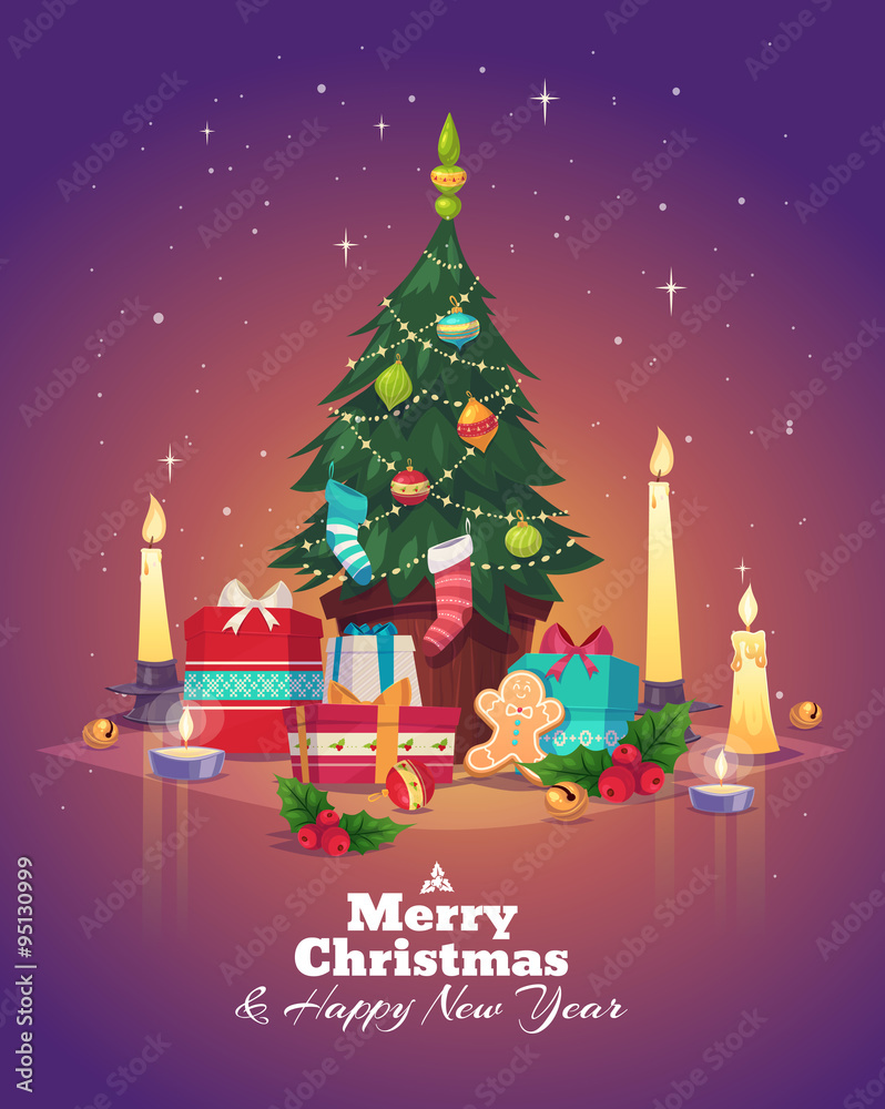 Christmas tree with gifts. Vector illustration. Christmas tree with gifts. Vector illustration.