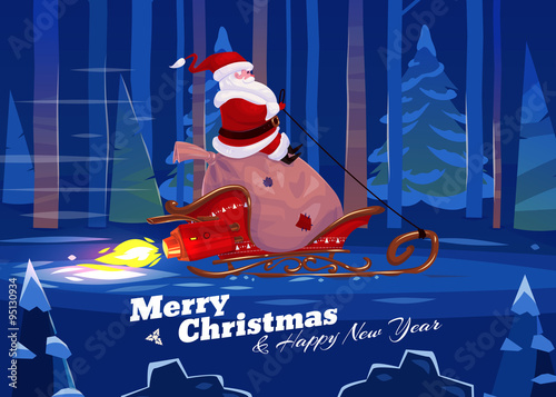 Funny santa. Christmas greeting card background poster. Vector illustration