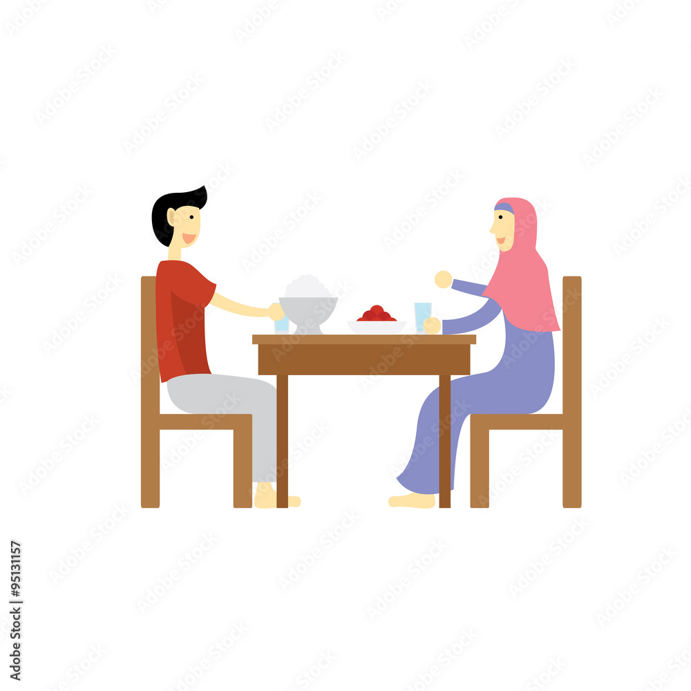 Family Eating Together Cartoon