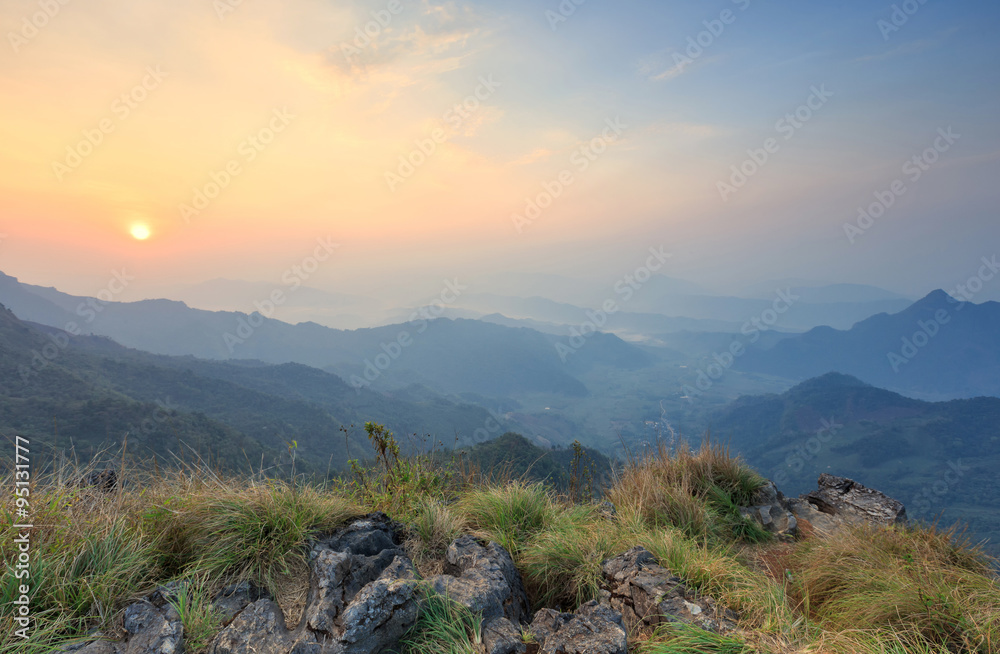 Fototapeta premium Summer landscape in the mountains during sunrise