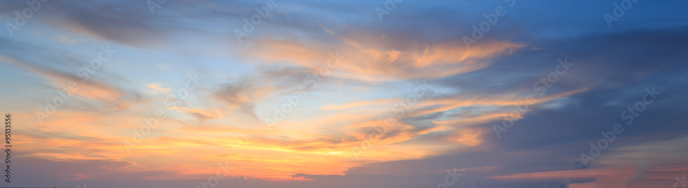 Natural background panorama of the gold color sky , During the t