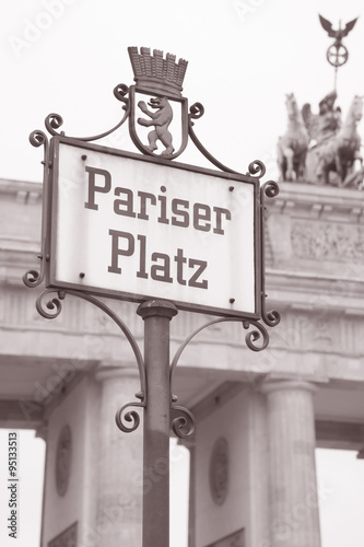Pariser Platz Square Street Sign and Brandenburger Gate; Berlin