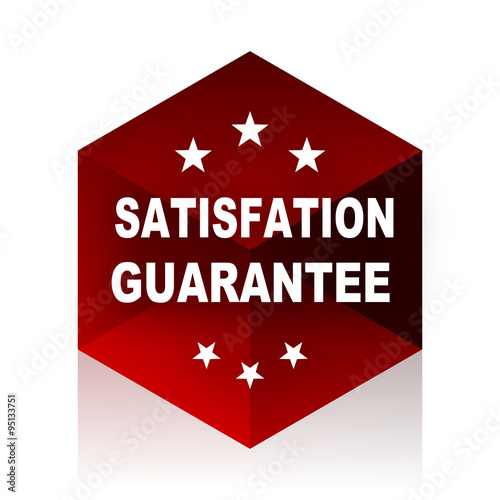 satisfaction guarantee red cube 3d modern design icon on white background