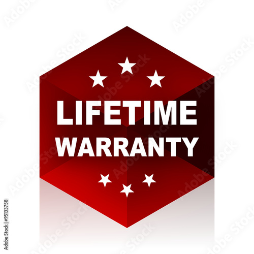 lifetime warranty red cube 3d modern design icon on white background