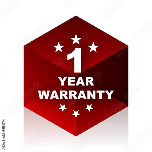 warranty guarantee 1 year red cube 3d modern design icon on white background