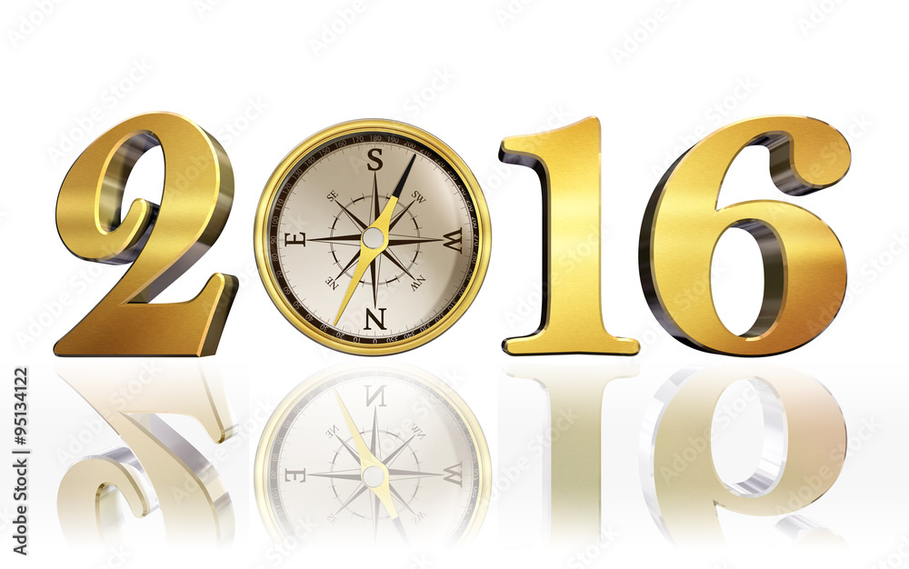 new year 2016 compass golden number on white background