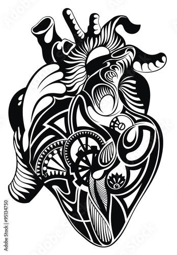 Human heart. Vector heart illustration tattoo