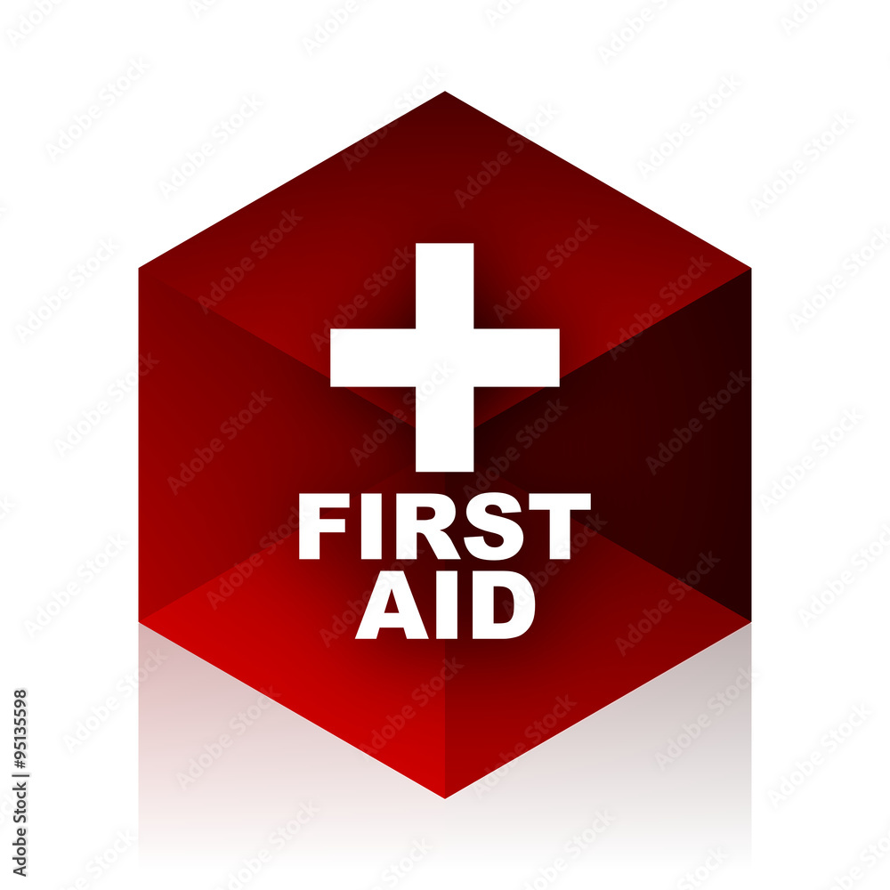 Obraz premium first aid red cube 3d modern design icon on white background