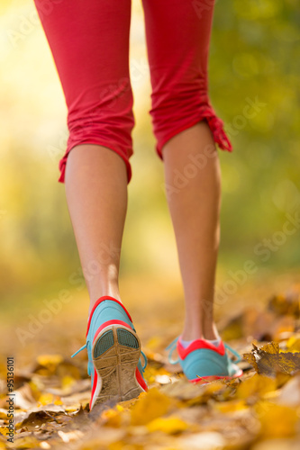 Close up of feet of female runner