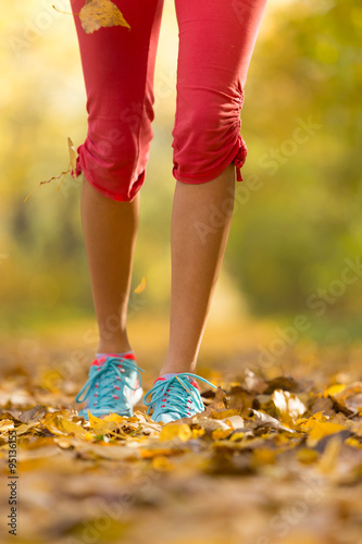 Close up of feet of female runner