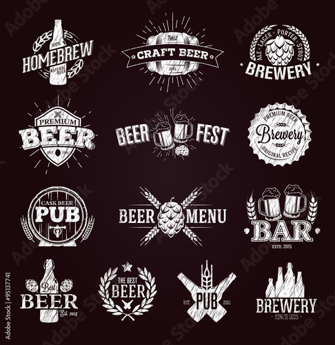 Typographic beer labels and logos drawn with chalk