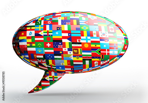 talk bubble language concept with nation flags