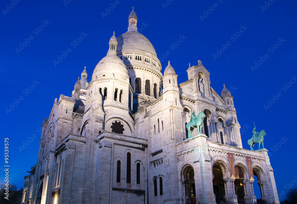 The basilica Sacre Coeur in evening, France, Paris.