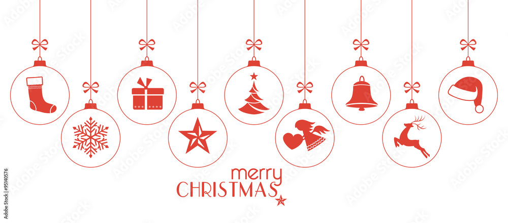 Monochrome red Christmas baubles, Christmas ornaments - obrazy, fototapety, plakaty 
