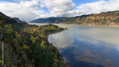 Ultra High Definition 4k Time Lapse Movie of White Moving Clouds and Blue Sky with Water Reflection Over Columbia River Gorge from Ruthon Point in Portland Oregon 4096x2304