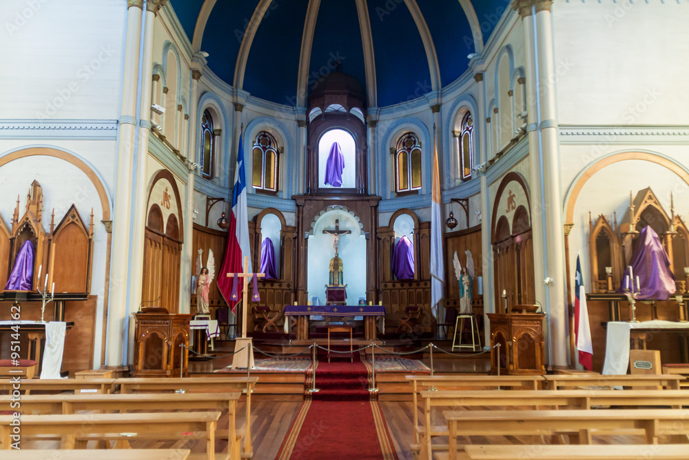 Interior of Sagrado Corazon church in Puerto Varas, Chile