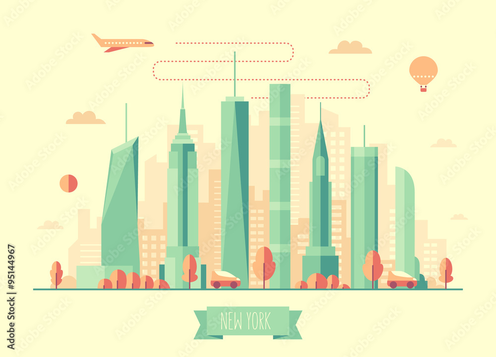 New York city skyline vector illustration flat Stock Vector | Adobe Stock