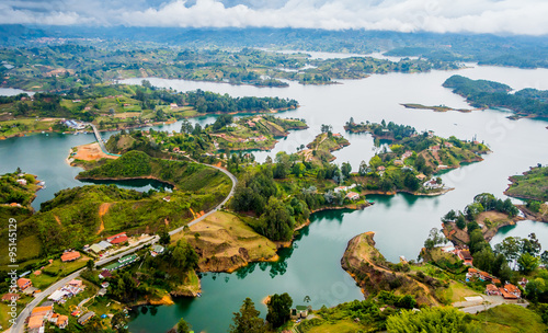 Colorful natural aerial view of Guatape in Antioquia, Colombia