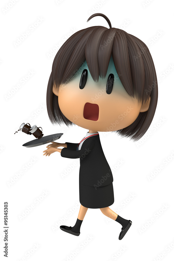 青ざめてコーヒーをこぼす女性スタッフ 青ざめてコーヒーをこぼす女性スタッフ