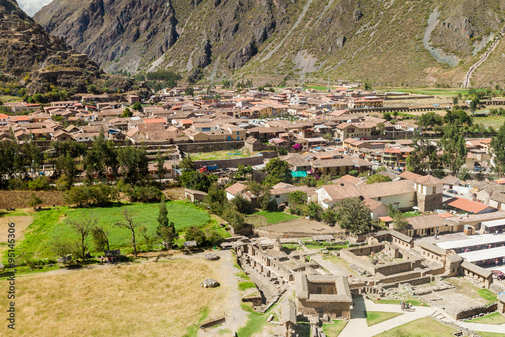 Aerial view of Ollantaytambo, Sacred Valley of Incas, Peru