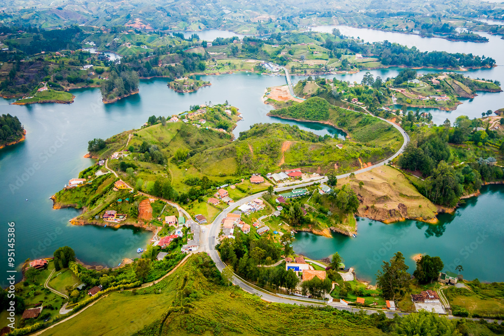 Beautiful aerial view of Guatape in Antioquia, Colombia