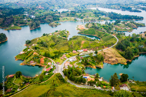 Beautiful aerial view of Guatape in Antioquia, Colombia
