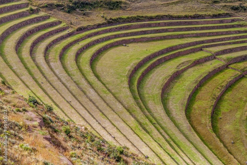 Inca agricultural terraces in Pisac, Sacred Valley, Peru