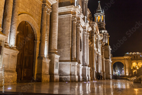 Cathedral at Plaza de Armas square in Arequipa, Peru. photo
