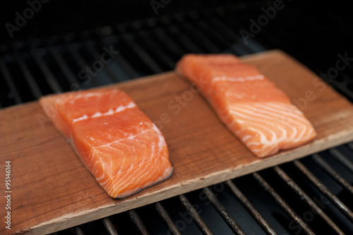 Raw Salmon on Plank