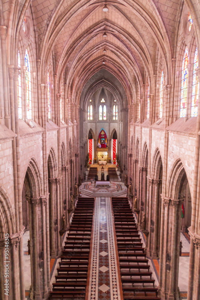 Interior of the Basilica of the National Vow in Quito, Ecuador