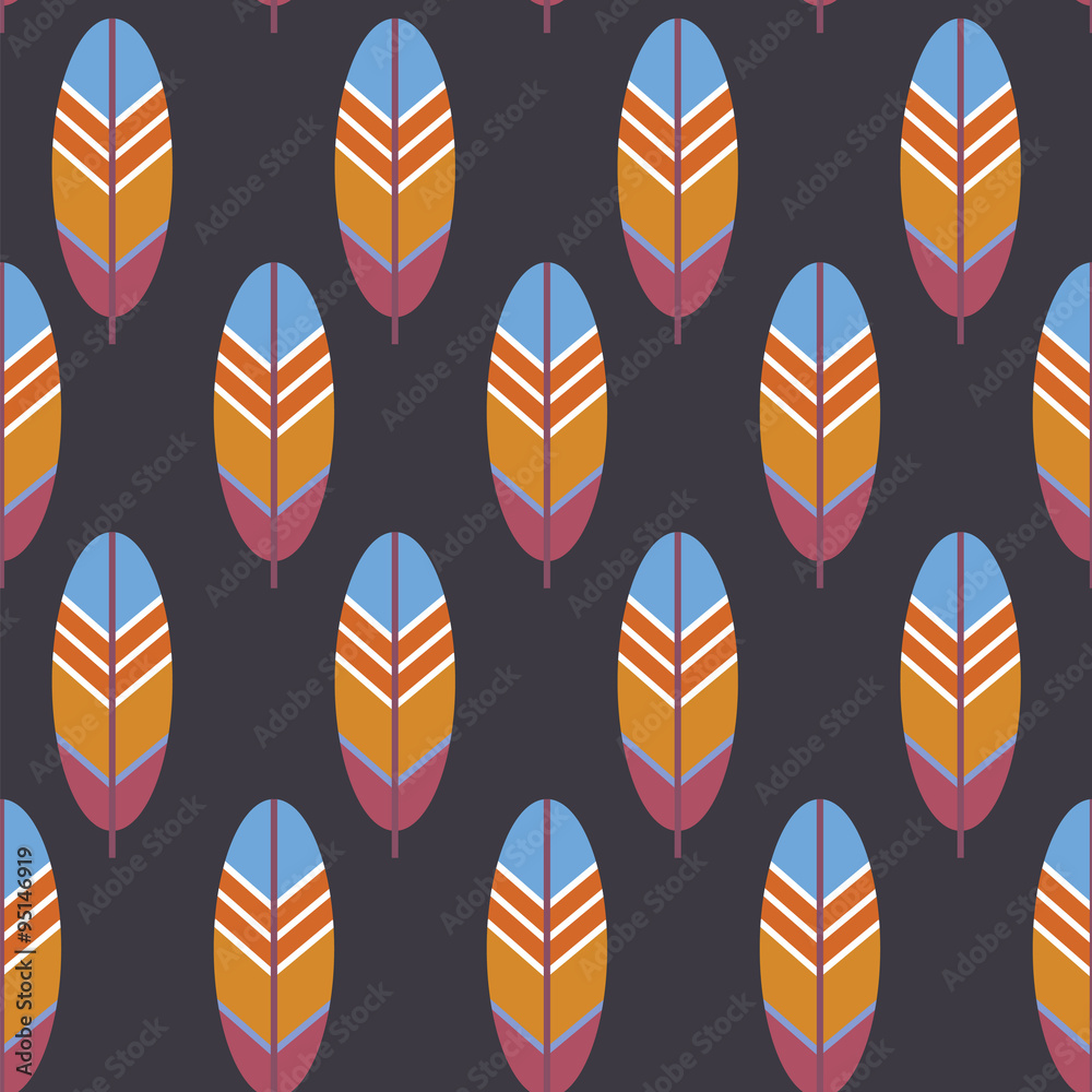 Obraz premium indian etchic seamless pattern with feathers