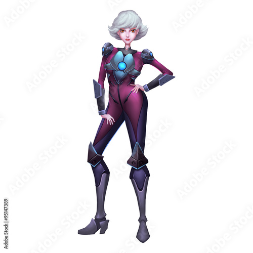 High Definition Illustration: Space Girl with White Hair. Realistic Cartoon Style Character Design. 