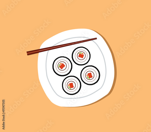 Sushi and the chopsticks the japanese traditional cuisine illustration