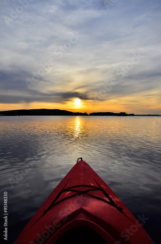 Kayaking on a Peaceful Maine Lake at Sunset: Moosehead Lake