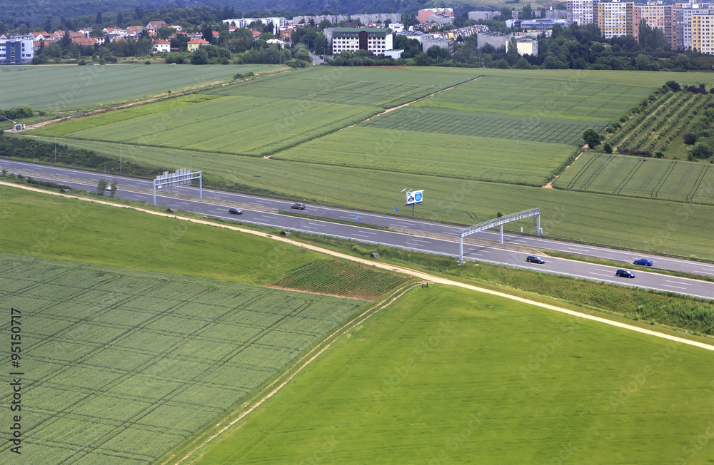 Fototapeta premium View from plane on the highway Prague.