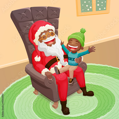 Little boy asking Santa Claus for a big present