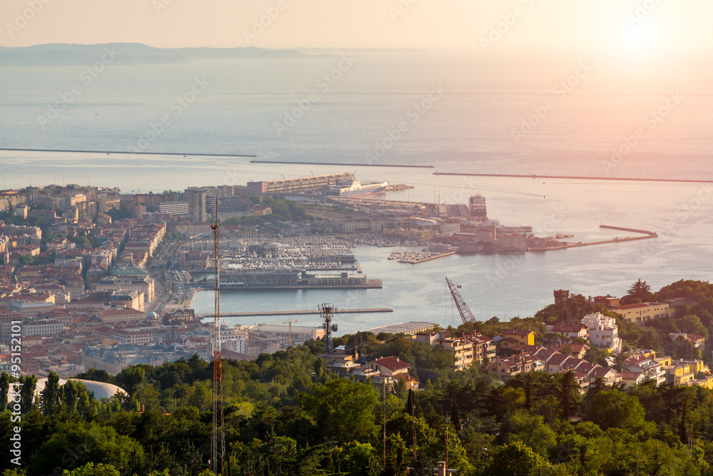 Sunset over the bay in Trieste