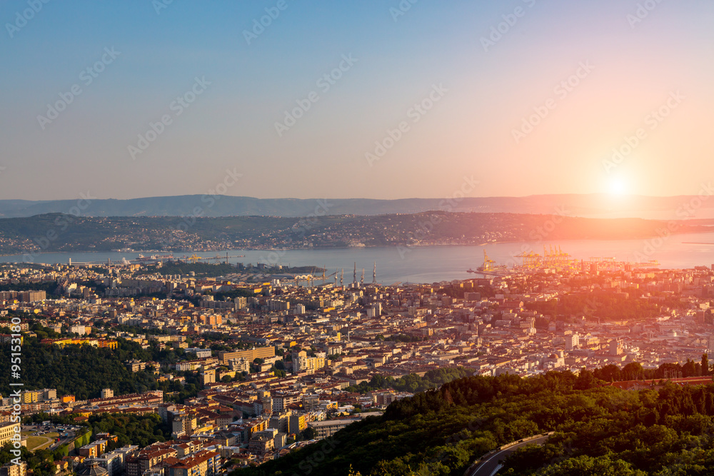 Sunset over the bay in Trieste
