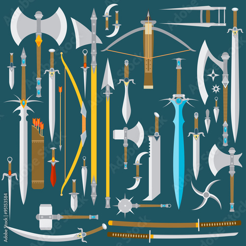 flat design colors medieval cold weapon set