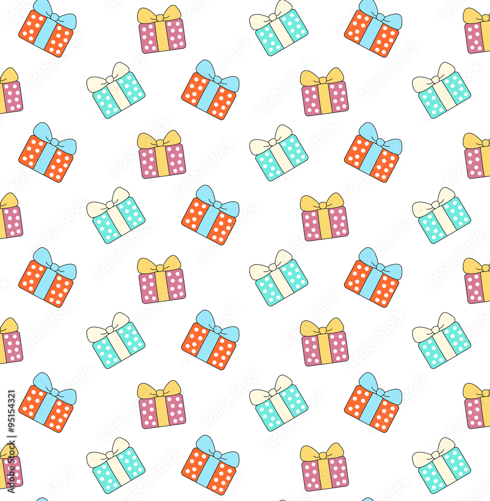 Cartoon gift boxes pattern on white background Cartoon gift boxes pattern on white background