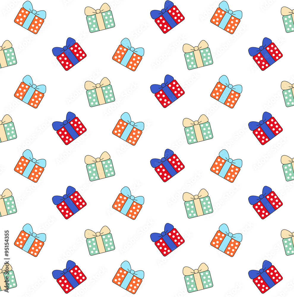 Cartoon gift boxes pattern on white background Cartoon gift boxes pattern on white background
