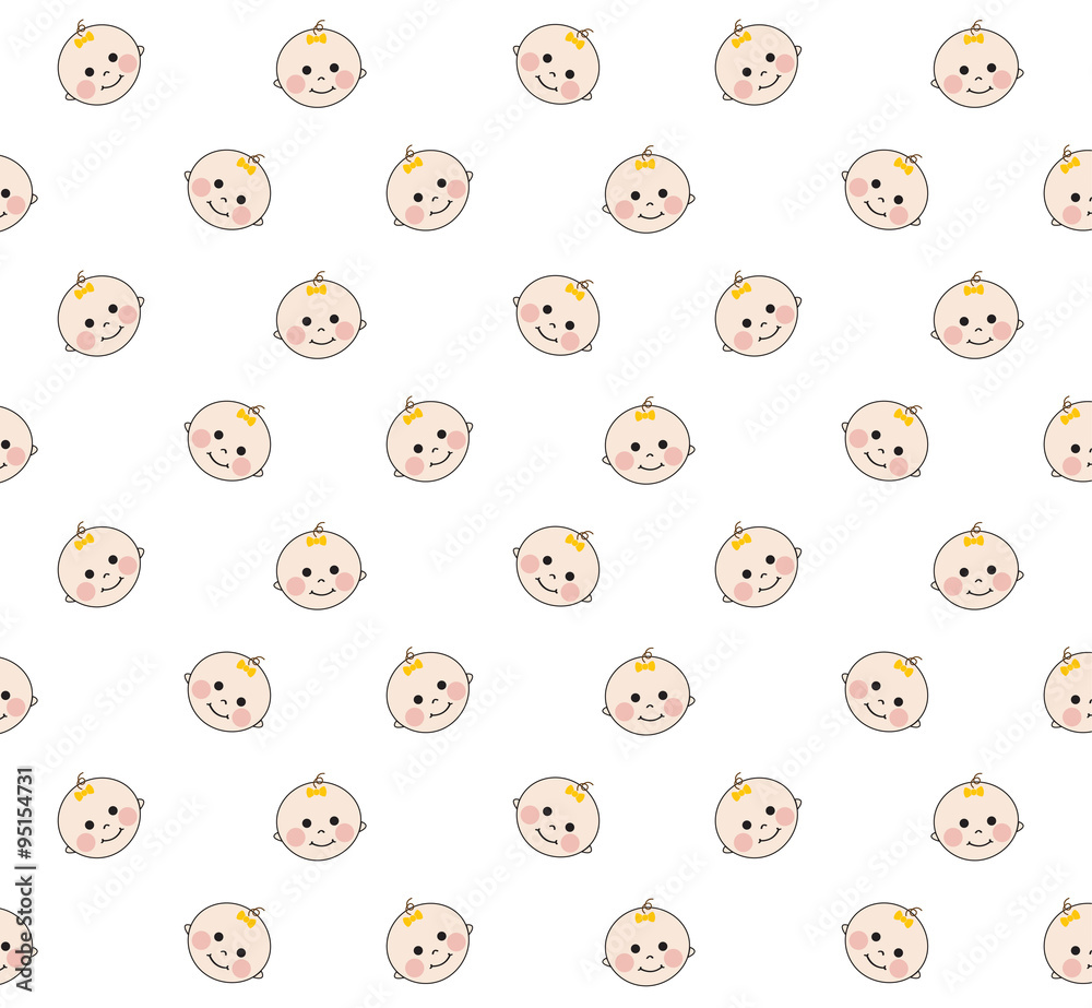 Baby faces pattern on white background