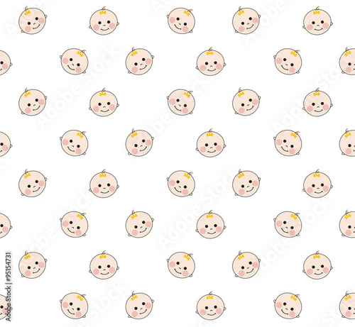 Baby faces pattern on white...
